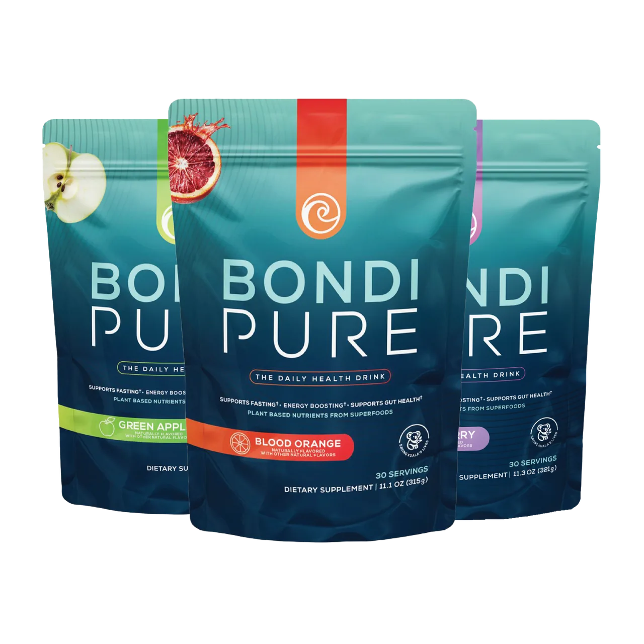 Blood Orange, Green Apple and Mixed Berry pouches