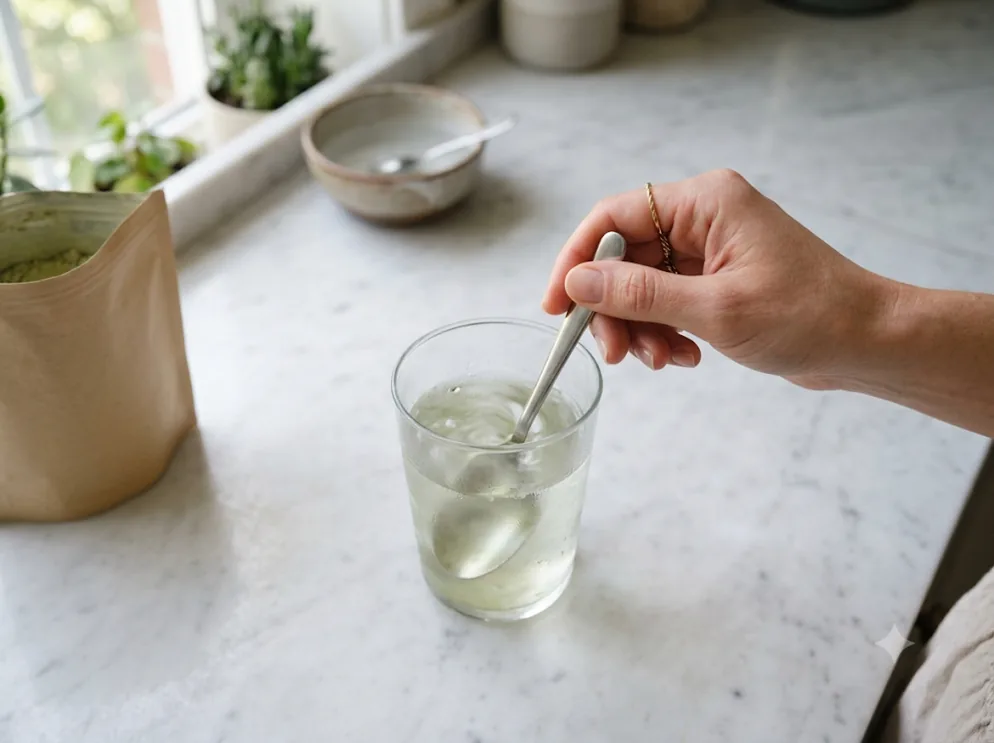 Stirring the drink into a glass of water